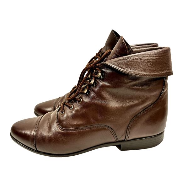 90s Brown Leather Lace-Up Ankle Boots Maine Woods – Academic-Fall Ready | 8.5 - Picture 6 of 10